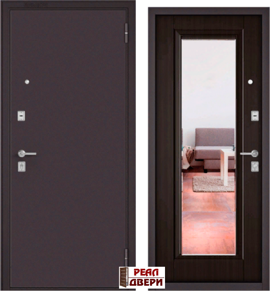дверь входная Бульдорс мас-70 с зеркалом (13-Т) цвет ларче шоколад