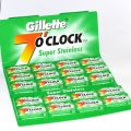Лезвия для бритья Gillette Super Stainless 7 o"clock. Россия. Упаковка 20 пачек по 5 лезвий.
