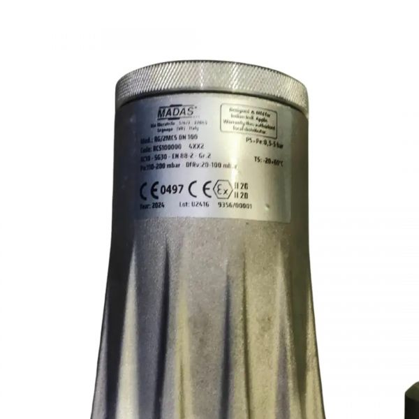 Шильдик на регуляторе давления газа RG/2MCS DN100 Р.макс 6 бар 110-200 мбар код_RCS100000 140