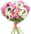 Букет из белых и розовых хризантем "Ваниль"