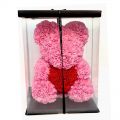 Оригинальный и неповторимый - Мишка из роз в подарочной упаковке розовый с красным сердцем