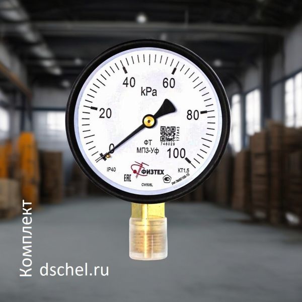 Показывающий манометр МП3-Уф 0-100 кПа кт.1,5 d.100 IP40 M20х1,5 РШ Физтех