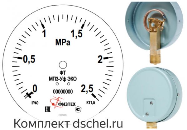 Манометр МП3-Уф-исп-ЭКО 0-2,5 МПа шкала и внутренний механизм