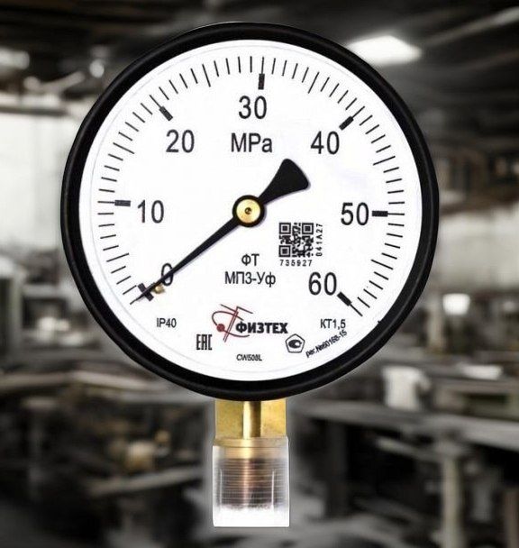 Показывающий манометр МП3-Уф 0-60 МПа кт.1,5 d.100 IP40 M20х1,5 РШ Физтех