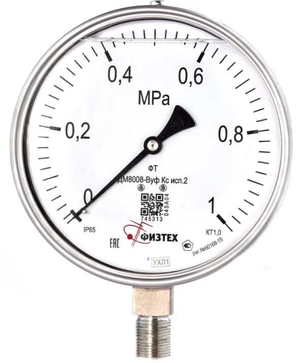 Манометр ДМ8008-ВУф-Кс-исп-2 0-1 МПа кт.1,0 d.160 IP65 M20х1,5 РШ SG ВуГл Физтех