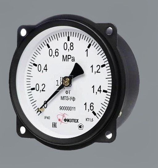 Манометр МП3-Уф 0-1,6 МПа кт.1,5 d.100 IP40 M20*1,5 ОШ ФлП осевой, передний фланец
