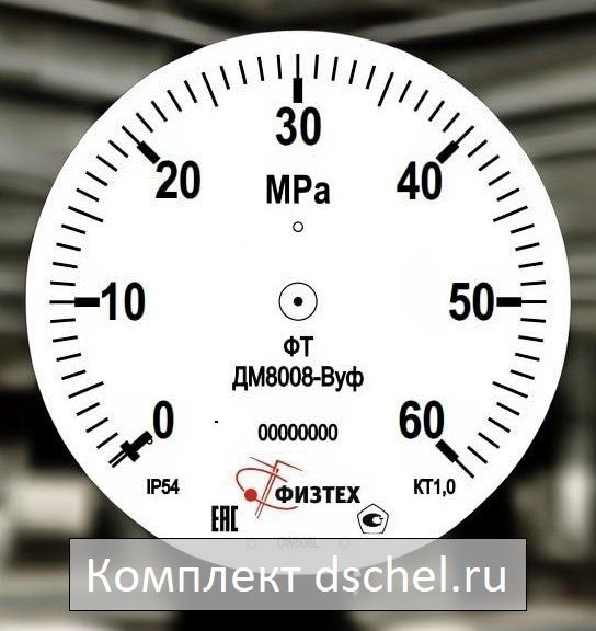 Макет мерной шкалы виброустойчивого манометра ДМ8008-ВУф 0-60 МПа кт.1,0 d.100 IP54 M20*1,5 РШ ВуГл