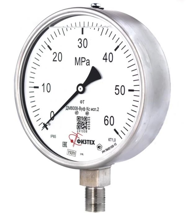 Манометр ДМ8008-ВУф-Кс-исп-2 0-60 МПа кт.1,0 d.160 IP65 M20х1,5 РШ SG ВуГл Физтех