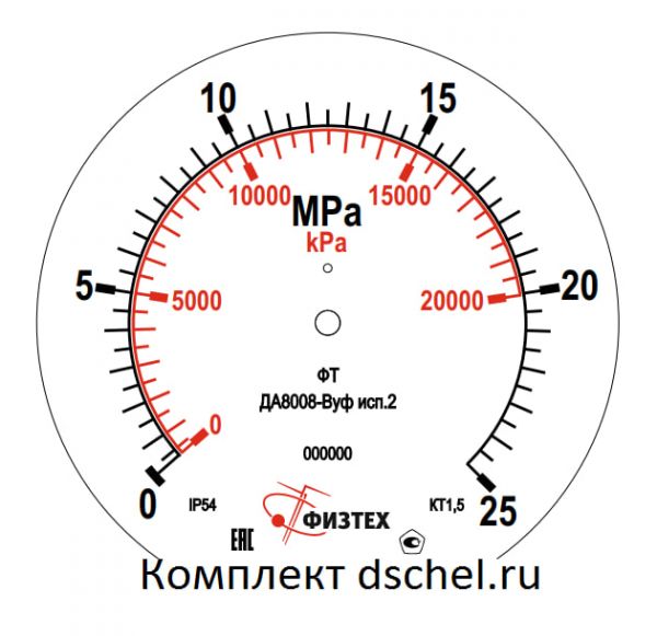 Манометр ДМ8008-ВУф исп 2 0-25 МПа кт.1,5 d.160 IP54 M20*1,5 РШ ДШ 0-20000 кПа