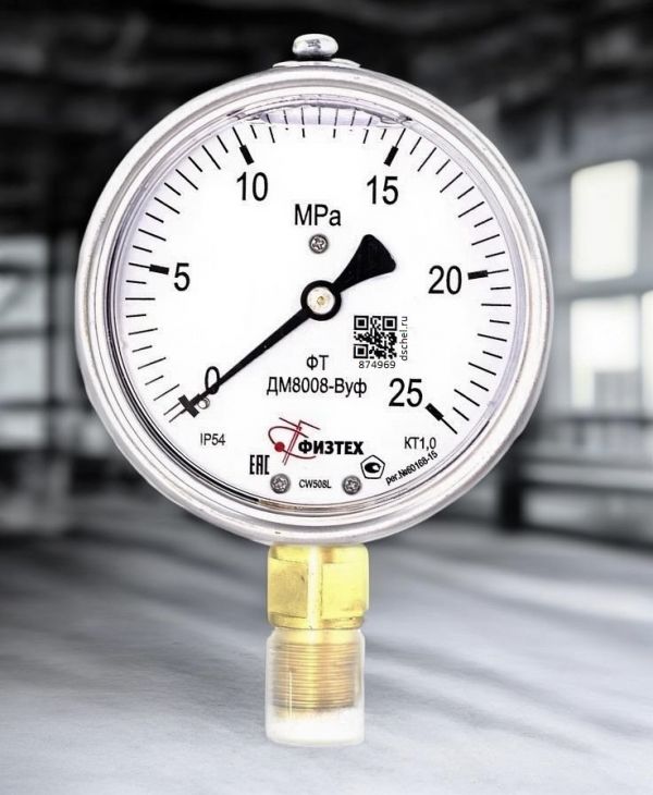Манометр ДМ8008-ВУф 0-25 МПа кт.1,0 d.100 IP54 M20*1,5 РШ ВуГл Физтех виброустойчивый