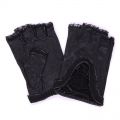 Перчатки женские кожаные без пальцев на завязочках с рюшами ( черные )
